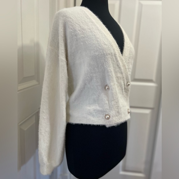 Cupcakes and Cashmere Ivory Mika Fuzzy Sweater with Pear Buttons - Picture 15 of 16